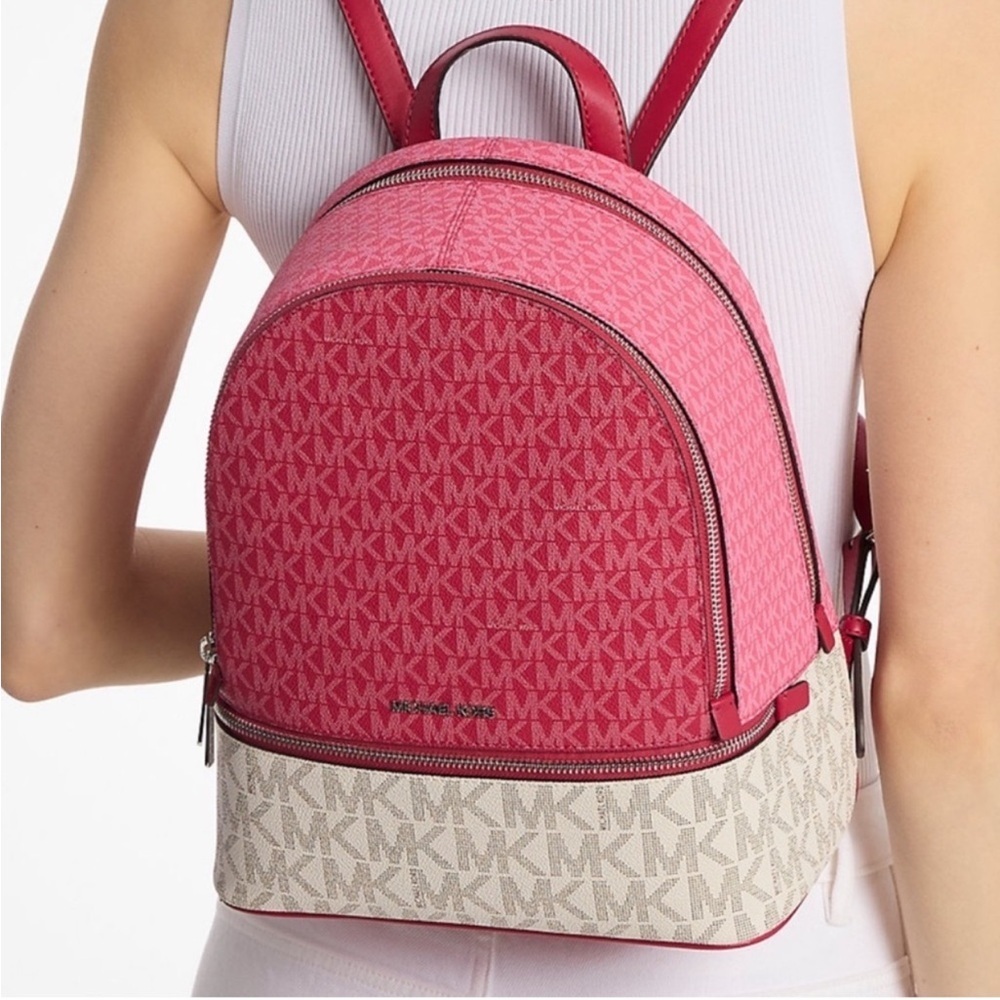 Michael Kors Rhea Medium Color-Block Signature Logo Backpack Dark
Rasberry Multi - Picture 5 of 11